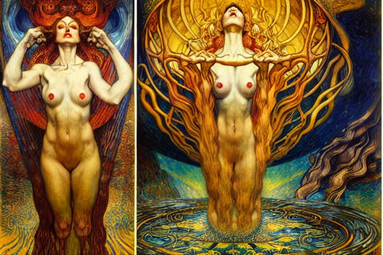 Image similar to Divine Chaos Engine by Karol Bak, Jean Delville, William Blake, Gustav Klimt, and Vincent Van Gogh, symbolist, visionary