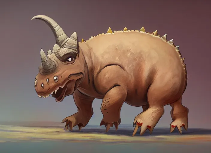 Image similar to character design for a cute triceratops made by pieces of cookies for kids game, oil painting by jama jurabaev, extremely detailed, brush hard, artstation, for aaa game, high quality, brush stroke