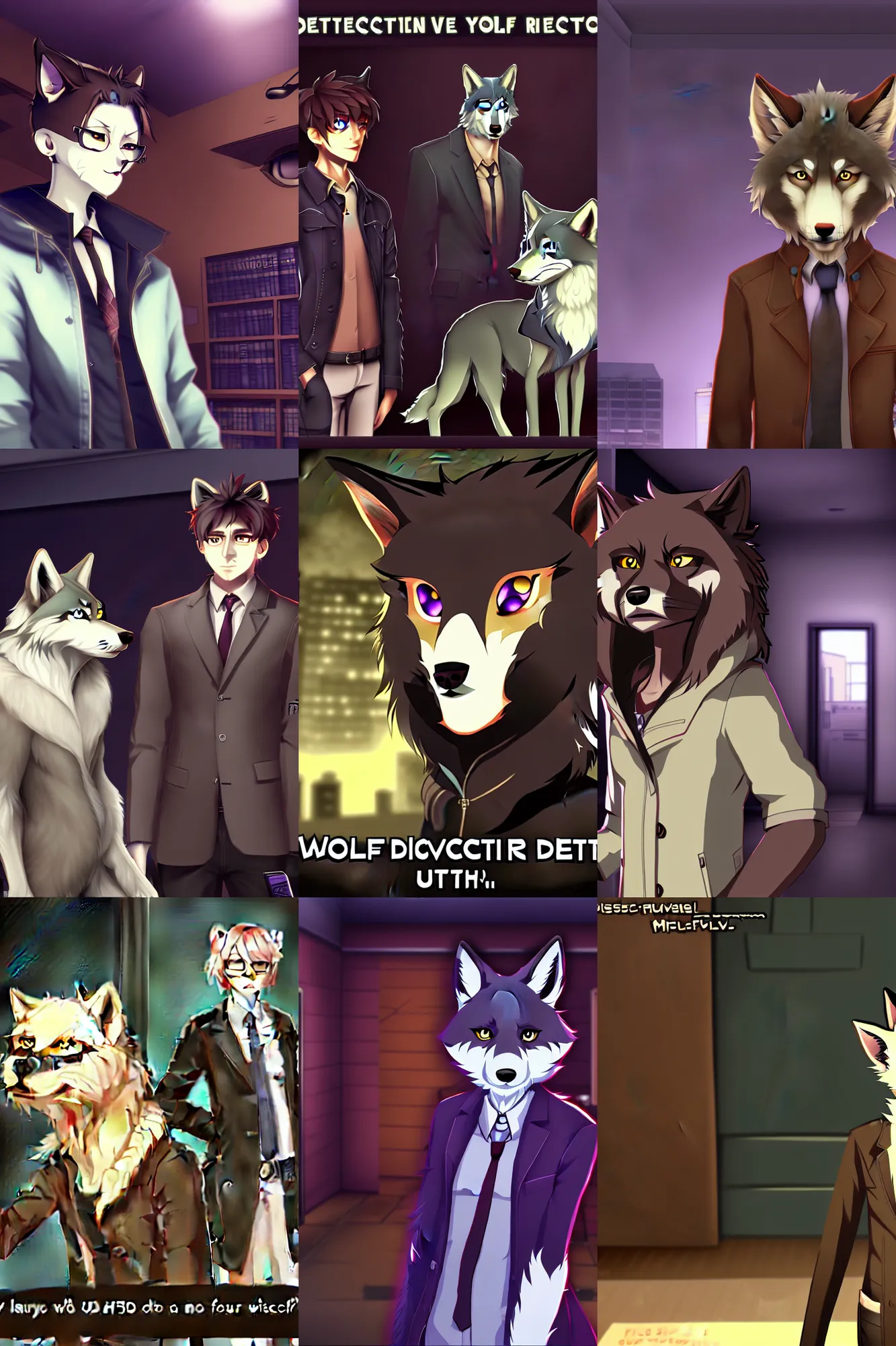 Image similar to furry - wolf - detective - fursona uhd ue 5 visual novel pc game screenshot