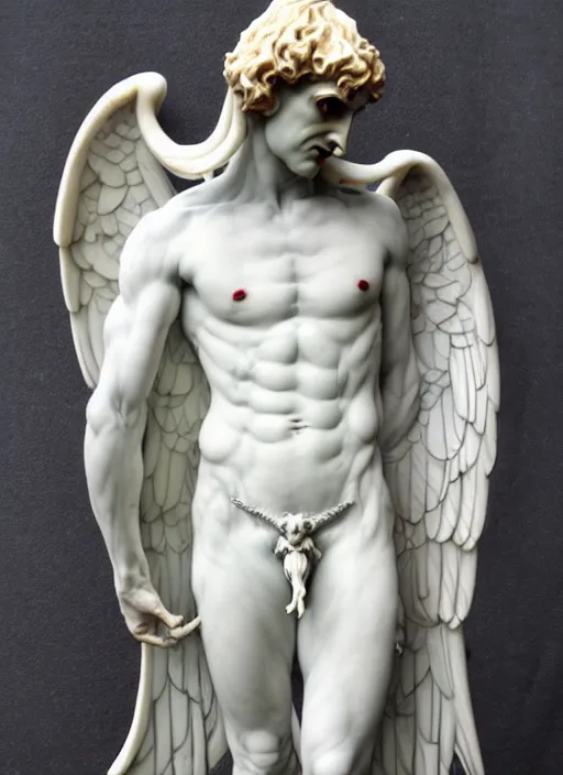 Image similar to art nouveau marble statue of tom ellis ( lucifer ) as a winged demon