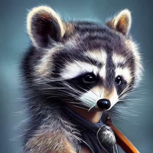 Image similar to epic professional digital airbrushed portrait art of a cute baby raccoon dressed as a barbarian,, best on artstation, cgsociety, wlop, Behance, pixiv, cosmic, epic, stunning, gorgeous,, masterpiece by Dorian Cleavanger and Stanley Lau,