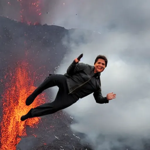 Image similar to tom cruise jumping in to a volcano for his latest movie, cinematic