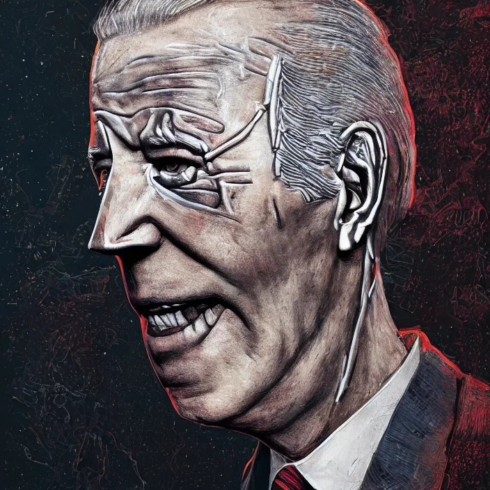 Prompt: portrait of joe biden as skeleton. Fading away. burning dust. intricate abstract. intricate artwork. by Tooth Wu, wlop, beeple, dan mumford. octane render, trending on artstation, greg rutkowski very coherent symmetrical artwork. cinematic, hyper realism, high detail, octane render, 8k, iridescent accents