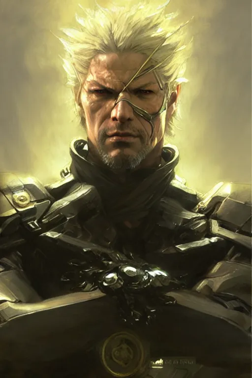 Image similar to raiden from metal gear solid 4 portrait dnd, painting by gaston bussiere, craig mullins, greg rutkowski, yoji shinkawa