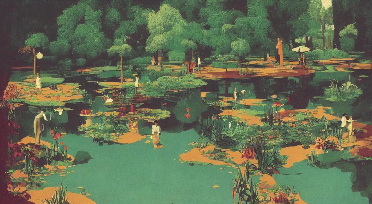 Prompt: single flooded simple wooden garden, very coherent and colorful high contrast!! masterpiece by rene magritte simon stalenhag carl spitzweg syd mead norman rockwell edward hopper james gilleard, minimalist, dark shadows, sunny day, hard lighting