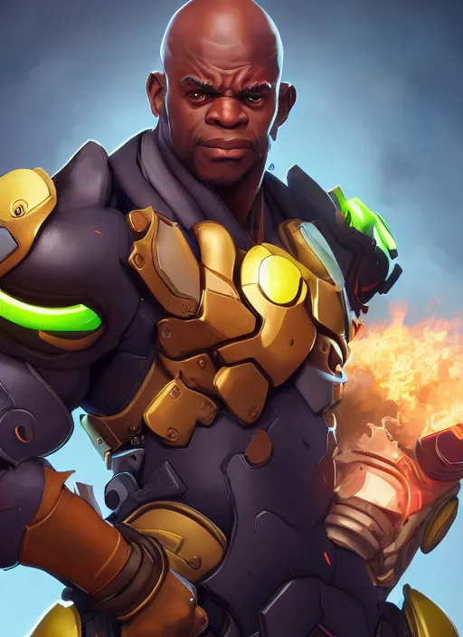 Image similar to character portrait of a fusion of Doomfist from Overwatch and Lucio from Overwatch by ArtGerm and Tom Bagshaw, 4k, highly detailed, cinematic lighting, characters merged