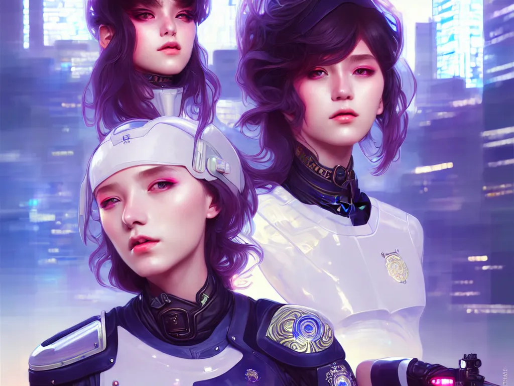 Image similar to portrait futuristic police girl, at future neon light tokyo rooftop, ssci - fi and fantasy, intricate and very very beautiful and elegant, highly detailed, digital painting, artstation, concept art, smooth and sharp focus, illustration, art by tan zi and ayanamikodon and alphonse mucha and wlop