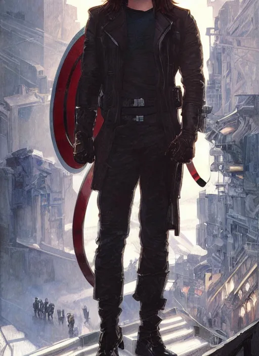 Image similar to sebastian stan as the winter soldier, painting by artgerm and greg rutkowski and alphonse mucha