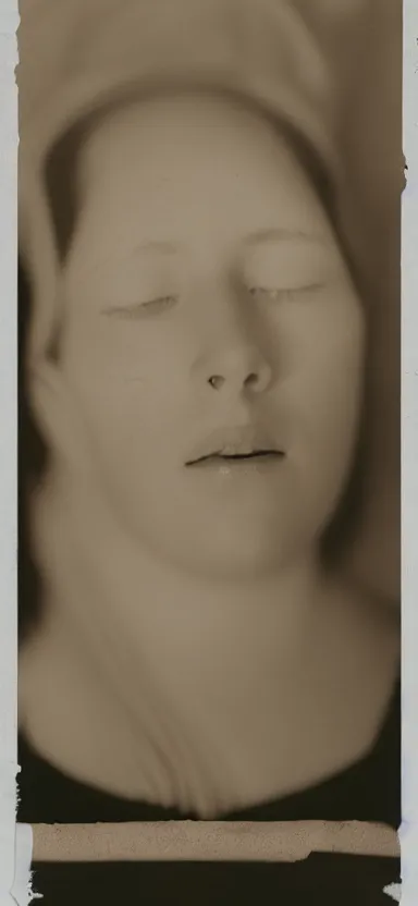 Image similar to filmstill photography of female face covered with white translucent blanket