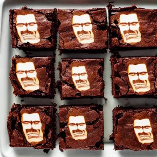 Prompt: a bunch of brownies forming to look like robert downey jr.