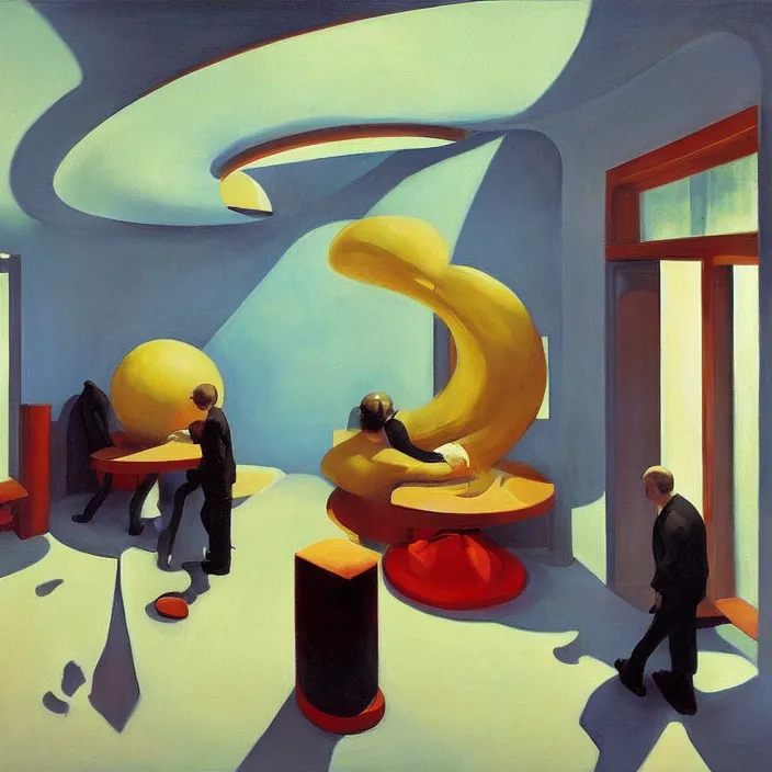 Image similar to round metaballs belting together and dripping on the floor, painted by Edward Hopper, painted by James Gilleard, surrealism, airbrush