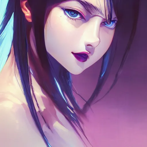 Image similar to A beautiful demon woman with big and cute eyes || VERY ANIME, fine-face, realistic shaded perfect face, fine details. Anime. realistic shaded lighting poster by Ilya Kuvshinov katsuhiro otomo ghost-in-the-shell, magali villeneuve, artgerm, Jeremy Lipkin and Michael Garmash, Rob Rey and Kentarõ Miura style, trending on art station