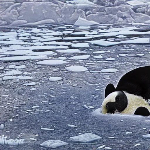 Image similar to hyperrealistic photo of pingu in real life, arctic wildlife photographer's picture, extremely detailed, impressive shading, polar bears in the beakground