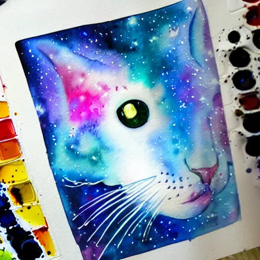 Prompt: watercolor galaxy cat
