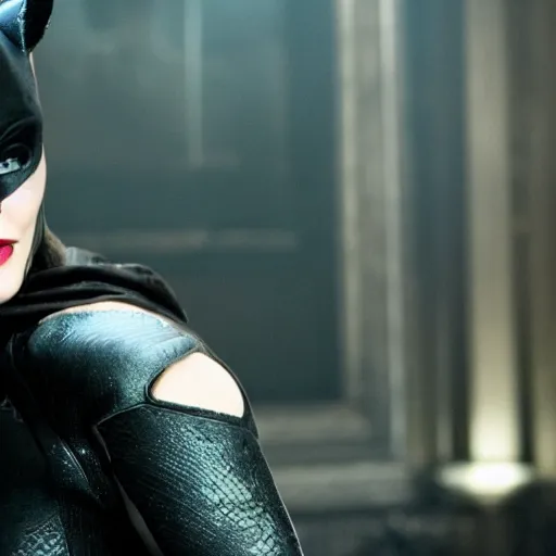 Image similar to film still of johnny depp as catwoman in the new batman movie, 4 k