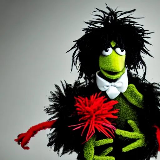 Image similar to a muppet of edward scissorhands, sharp focus, 4 k editorial photograph, soft lighting