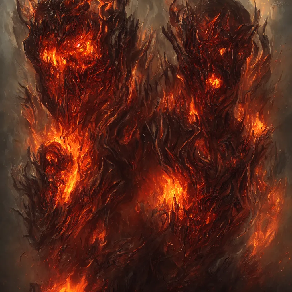 Prompt: portrait of demons from hell, full body shot, horror, fire, burning, fantasy, visually stunning, trending on artstation, cgsociety, artgerm