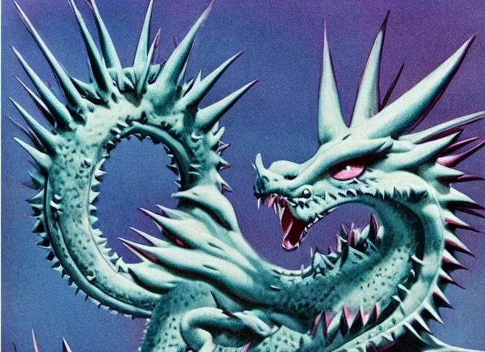 Image similar to soft pleasing - palette roaring symmetrical spiky friendly creature, close - up, pleasing palette, cute spiky teeth, adorable, friendly, highly detailed, made out of idyllic nebulous clouds sophisticated detailed pastel dragon from scenery fantasia ( 1 9 4 1 )