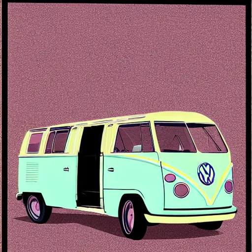 Image similar to illustration of an old van volkswagen, may 6 8, pastel colors, cool, hippie by studio muti