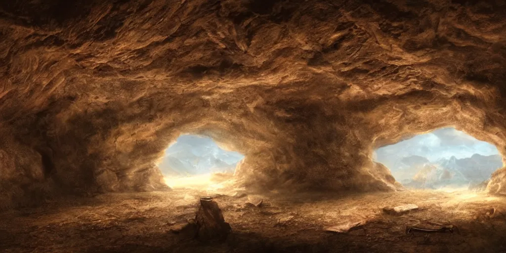 Image similar to beautiful matte painting of the inside of a cave