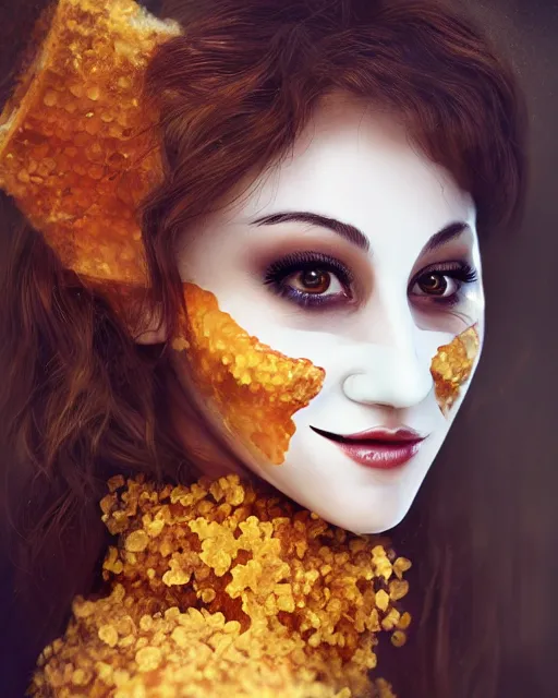 Image similar to beautiful anonymous as honey, made of honey, wearing honey - themed miniskirt, award winning creature portrait photography, extremely detailed, artstation, 8 k, sensual lighting, incredible art, wlop, artgerm, backlit, rim lighting, hi - fructose