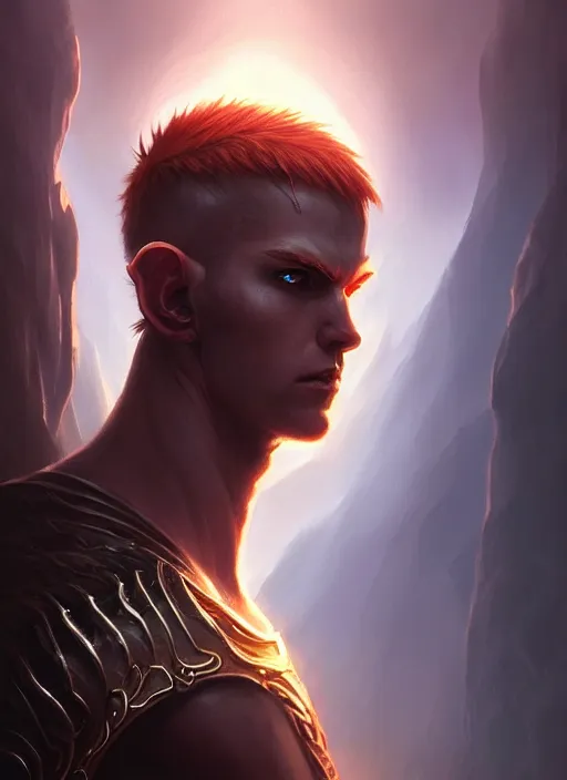 Prompt: full face epic portrait, male warrior elf with glowing eyes, elden ring, matte painting concept art, midjourney, beautifully backlit, swirly vibrant color lines, majestic, cinematic aesthetic, smooth, intricate, 8 k, by ilya kuvshinov, artgerm, darius zawadzki and zdizslaw beksinski