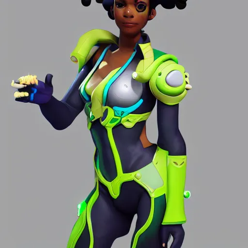 Prompt: lucio from overwatch as a woman, official artwork, 3D model, digital art, trending on artstation, thick lines