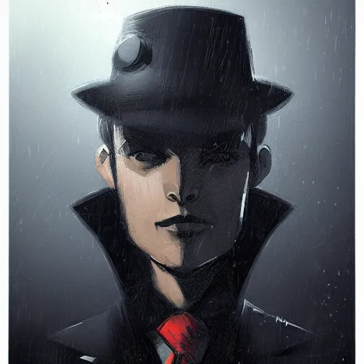 Image similar to a portrait of noir robot detective, in the style of greg rutkowski