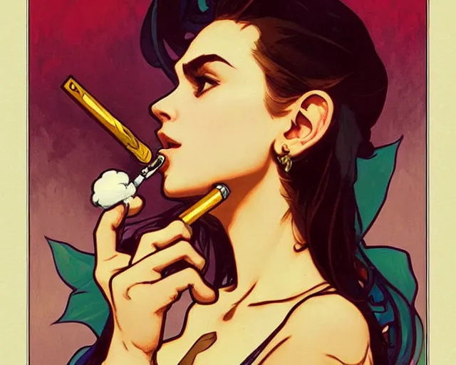 Prompt: Super mario smoking, elegant, art by Artgerm and Greg Rutkowski and Alphonse Mucha