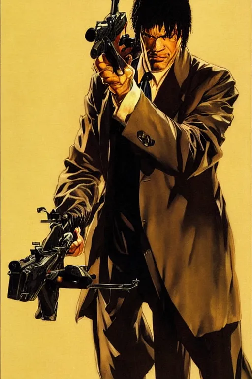 Prompt: attractive man, pulp fiction, painting by j. c. leyendecker, yoji shinkawa, katayama bokuyo