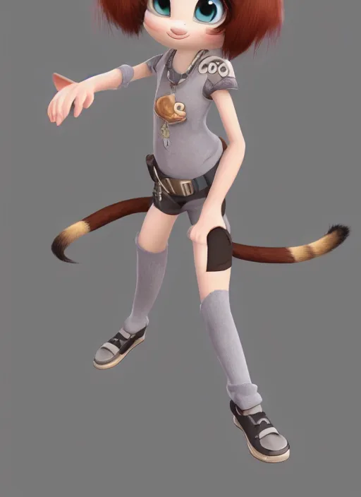Prompt: female furry mini cute style, character adoptable, highly detailed, rendered, ray - tracing, cgi animated, 3 d demo reel avatar, style of maple story and zootopia, maple story rat girl, grey rat, grey skin, soft shade, soft lighting