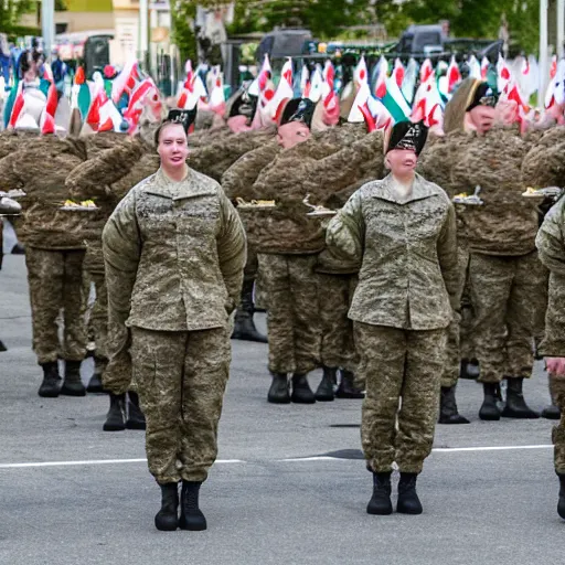 Image similar to a military parade doing goose steps while holding giant keyboards, 4 k photography