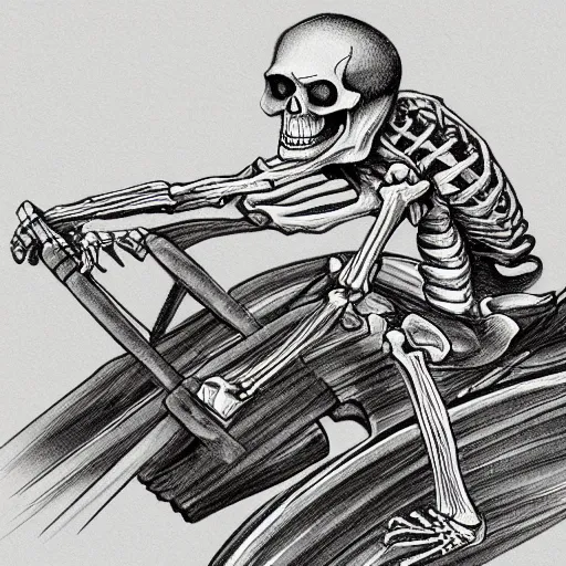 Image similar to a detailed portrait of a skeleton riding a missile, art illustration, incredibly highly detailed and realistic, 8 k, sharp focus