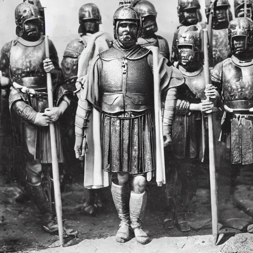 Prompt: photograph of a roman soldier in front of his army, ancient rome, photograph