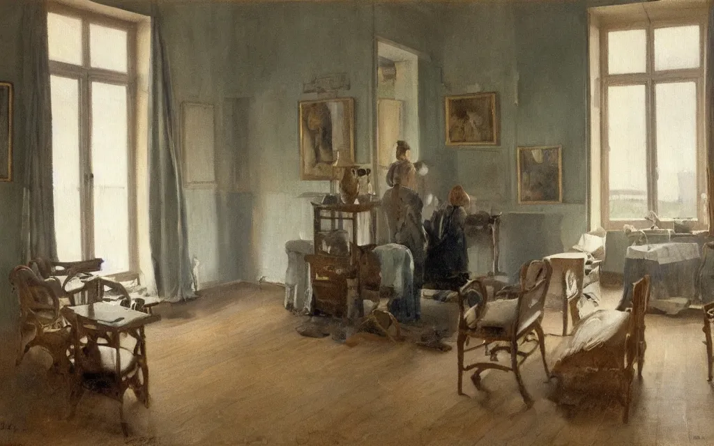 Prompt: a painting of a room in norway in 1 9 0 0, oil on canvas, by edelfelt