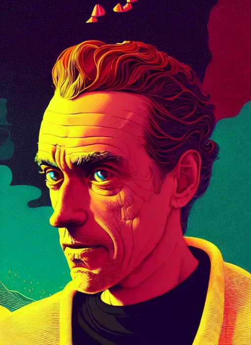 Prompt: portrait of jordan peterson, old, wise, artstation winner by victo ngai, kilian eng and by jake parker, by conrad roset, swirly vibrant color lines, winning award masterpiece, fantastically gaudy, aesthetic octane render, 8 k hd resolution