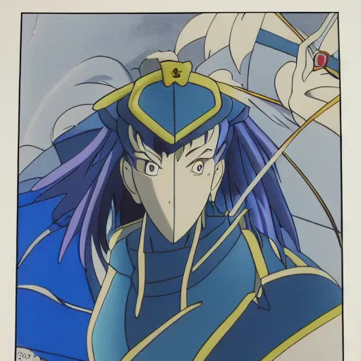 Prompt: knight, production animation cel, designed by haruhiko mikimoto