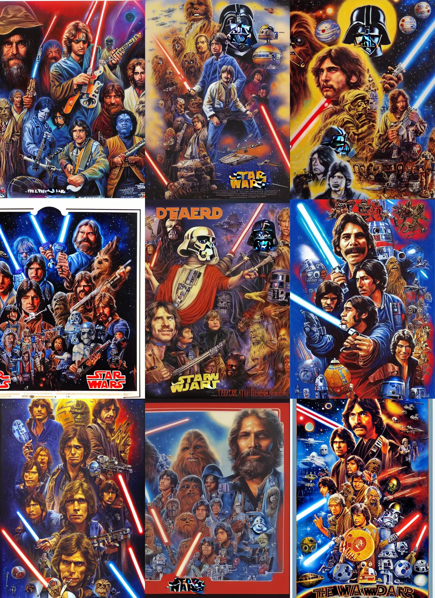 Prompt: the grateful dead band members on a star wars poster by drew struzan, painting