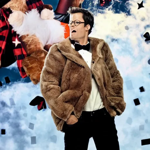 Prompt: Johnny Knoxville as a teddy bear, shoot out of a cannon, reality TV, landscape