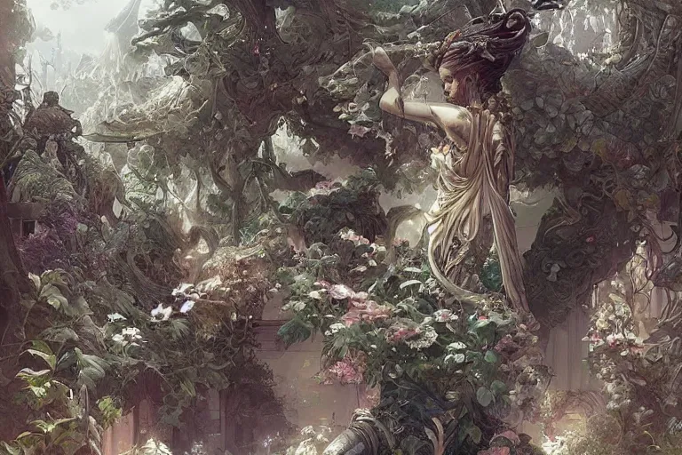 Prompt: a garden of sound, beautiful, intricate, highly detailed concept art by artgerm and greg rutkowski and jakub rebelka