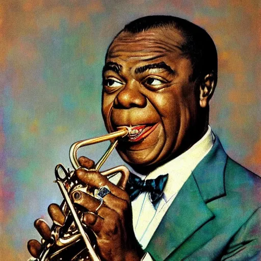 Image similar to portrait of louis armstrong, by norman rockwell