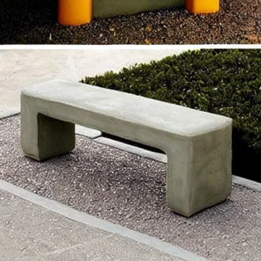 Image similar to creative concrete benches, colorful, olive trees