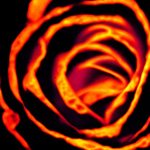 Image similar to award - winning macro of a beautiful black rose made of glowing molten magma, inner glow, lava texture