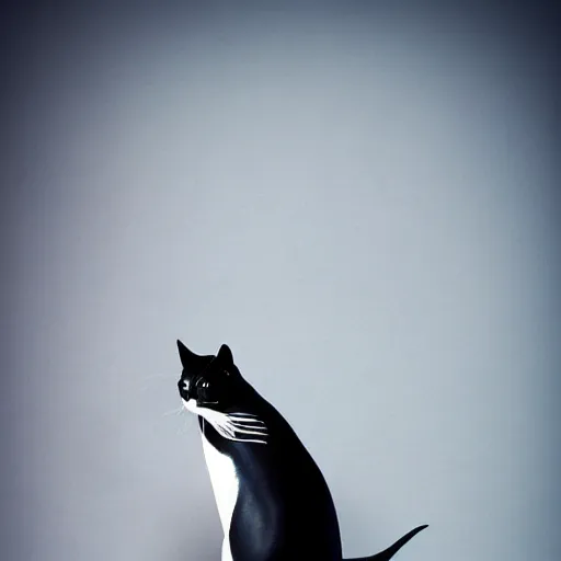 Prompt: a feline killerwhale - cat - hybrid, animal photography