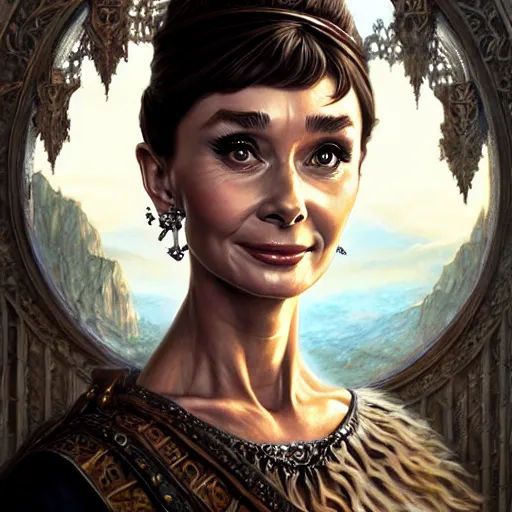 Image similar to audrey hepburn as a fary in an epic fantasy novel, various backgrounds, intricate, elegant, highly detailed, digital painting, artstation, matte, illustration, art by artgerm, greg rutkowski, tom bagshaw