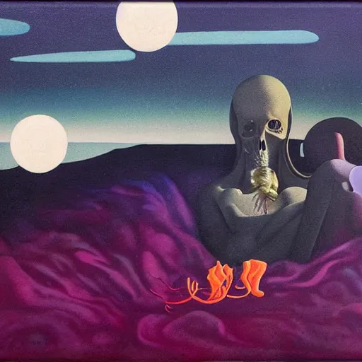 Prompt: death dreaming of being alive by karel thole and amanda clark in a surreal style, oil on canvas