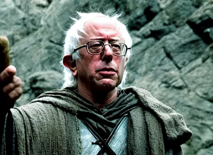 Image similar to film still of bernie sanders as aragorn in lord of the rings movie, 8 k