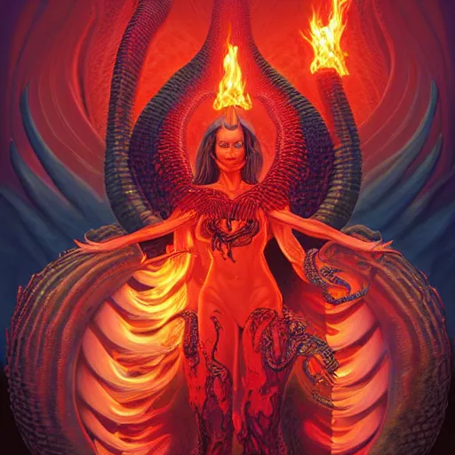 Image similar to queen of hell portrait of natalie portman, fire and flame, big long hell serpent octopus, Pixar style, by Tristan Eaton Stanley Artgerm and Wayne Barlowe and Tom Bagshaw and Boris Vallejo.