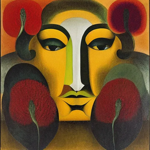 Image similar to floral face portrait by leonetto cappiello and wojciech siudmak and ernst fuchs, anni albers, oil on canvas