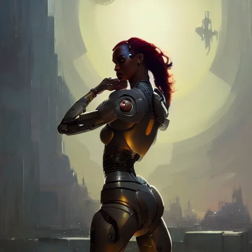 Prompt: cyborg Rihanna profile picture by Greg Rutkowski, dynamic pose, intricate, futuristic, fantasy, elegant, by Stanley Artgerm Lau, greg rutkowski, thomas kindkade, alphonse mucha, loish, norman Rockwell,